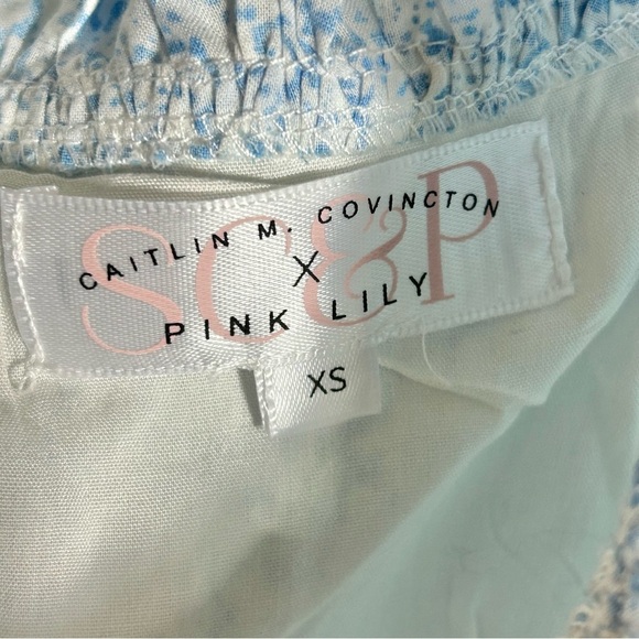 Pink Lily x Caitlin Covington Palm Beach Mini Dress Cottage Floral Blue Size XS - Picture 4 of 14